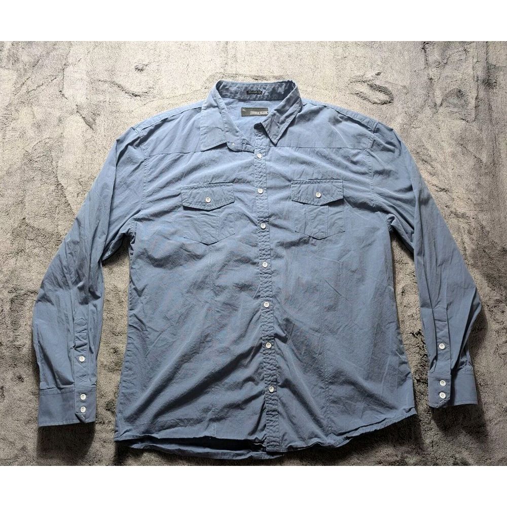 Buckle Black Long Sleeve Button Up Shirt Men's Size XL Blue Relaxed Fit